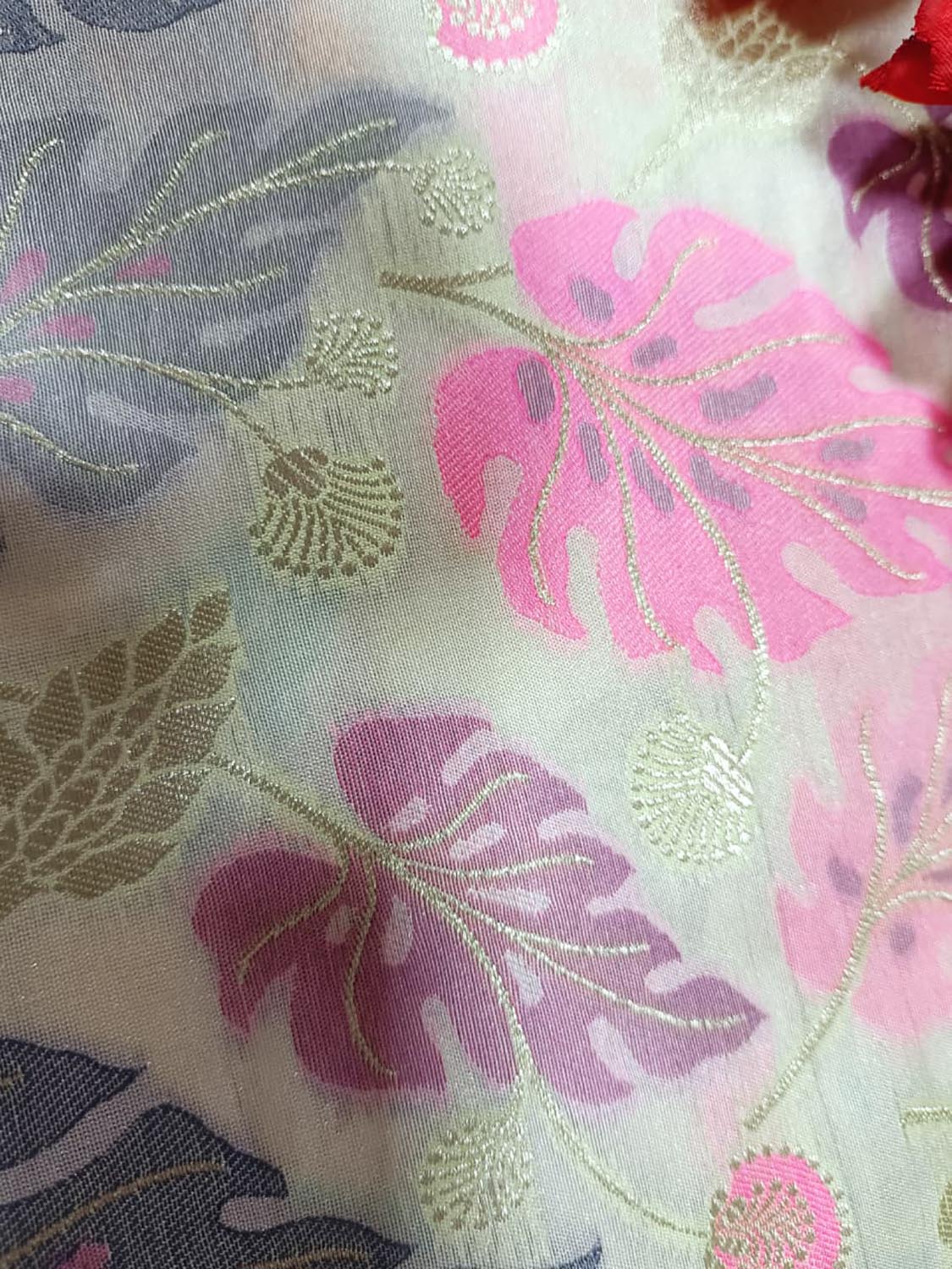 Multicolor Handloom Banarasi Silk Flower Design Meenakari Fabric ( 2.5 Mtr ) - Luxurion World