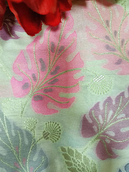 Multicolor Handloom Banarasi Silk Flower Design Meenakari Fabric ( 2.5 Mtr ) - Luxurion World