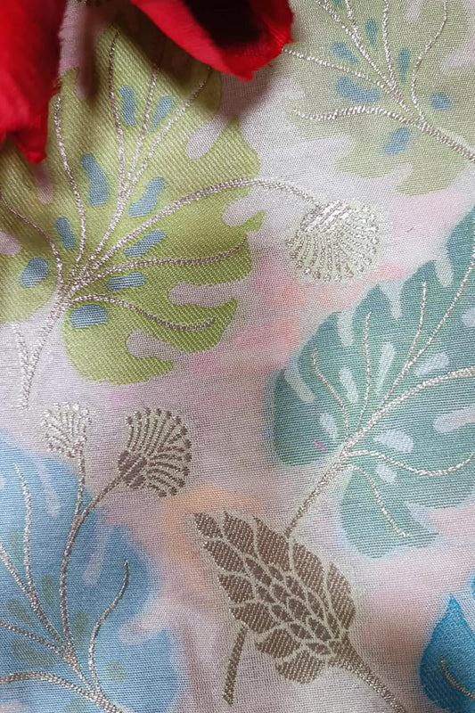 Multicolor Handloom Banarasi Silk Flower Design Meenakari Fabric ( 2.5 Mtr ) - Luxurion World