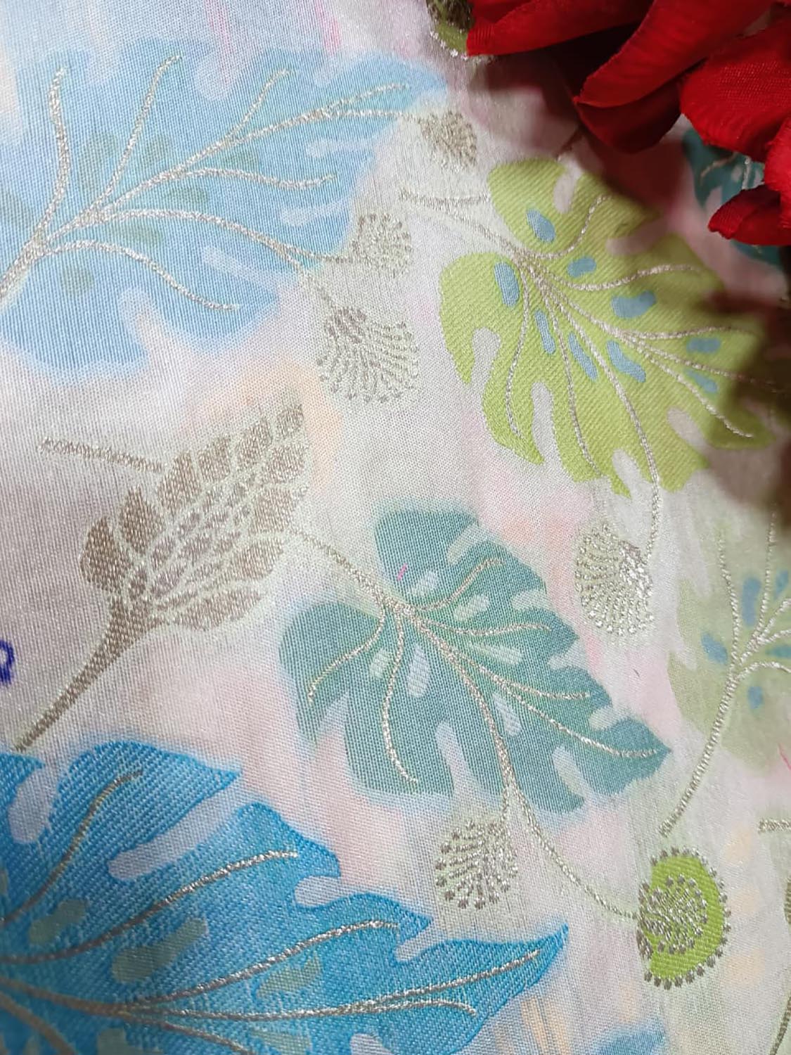 Multicolor Handloom Banarasi Silk Flower Design Meenakari Fabric ( 2.5 Mtr ) - Luxurion World