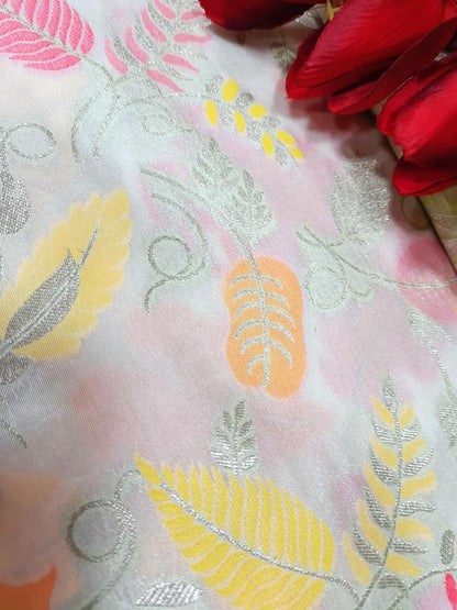 Multicolor Handloom Banarasi Silk Flower Design Meenakari Fabric ( 2.5 Mtr ) - Luxurion World