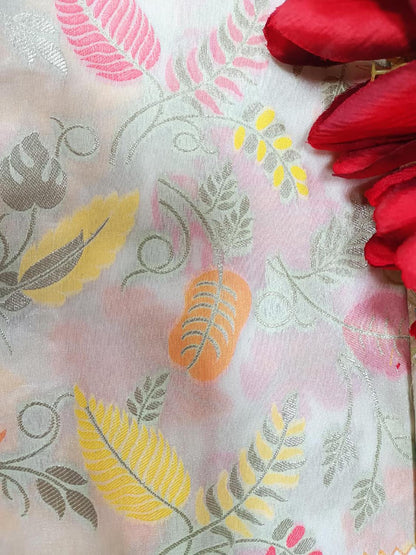 Multicolor Handloom Banarasi Silk Flower Design Meenakari Fabric ( 2.5 Mtr ) - Luxurion World