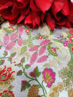 Pastel Handloom Banarasi Kimkhwab Silk Meenakari Flower Design Fabric ( 2.5 Mtr ) - Luxurion World
