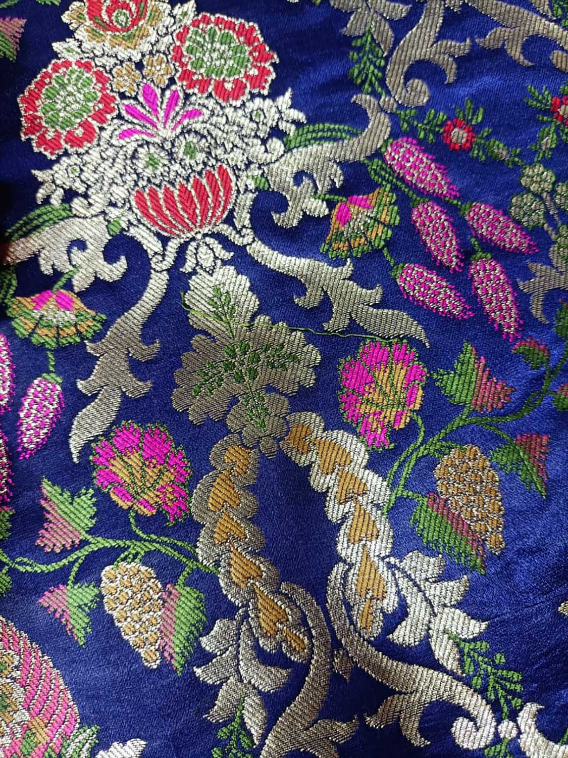 Blue Handloom Banarasi Kimkhwab Silk Meenakari Flower Design Fabric ( 2.5 Mtr ) - Luxurion World
