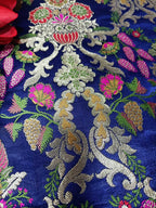 Blue Handloom Banarasi Kimkhwab Silk Meenakari Flower Design Fabric ( 2.5 Mtr ) - Luxurion World