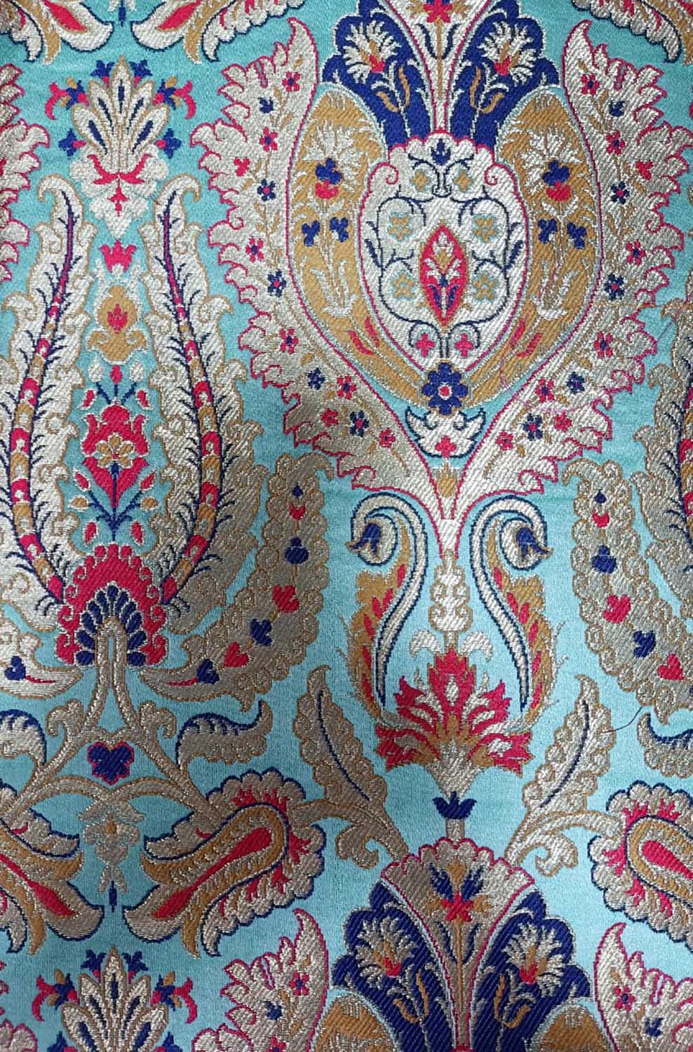 Blue Handloom Banarasi Kimkhwab Silk Meenakari Flower Design Fabric ( 2.5 Mtr ) - Luxurion World