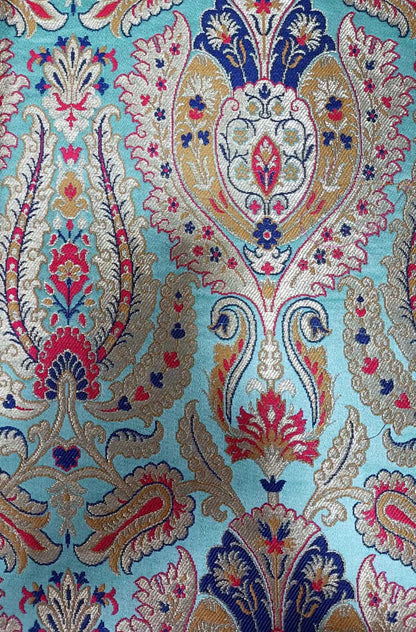 Blue Handloom Banarasi Kimkhwab Silk Meenakari Flower Design Fabric ( 2.5 Mtr ) - Luxurion World