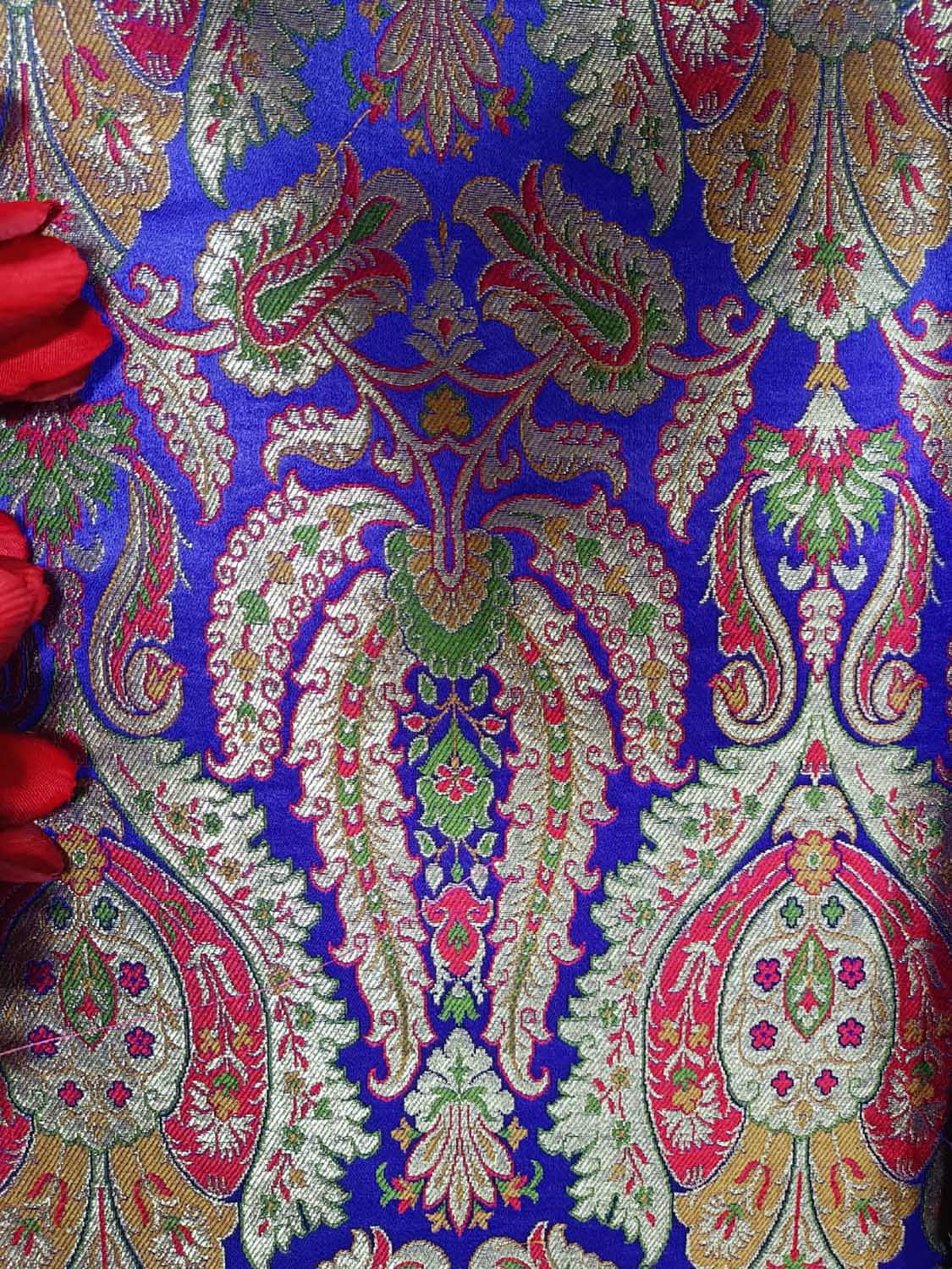 Blue Handloom Banarasi Kimkhwab Silk Meenakari Flower Design Fabric ( 2.5 Mtr ) - Luxurion World
