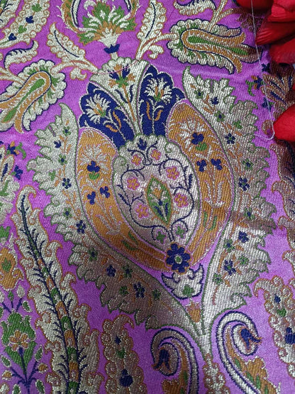 Pink Handloom Banarasi Kimkhwab Silk Meenakari Flower Design Fabric ( 2.5 Mtr ) - Luxurion World