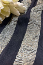 Black Handloom Banarasi Moonga Tissue Stripe Design Fabric ( 2.5 Mtr ) - Luxurion World