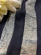 Black Handloom Banarasi Moonga Tissue Stripe Design Fabric ( 2.5 Mtr ) - Luxurion World