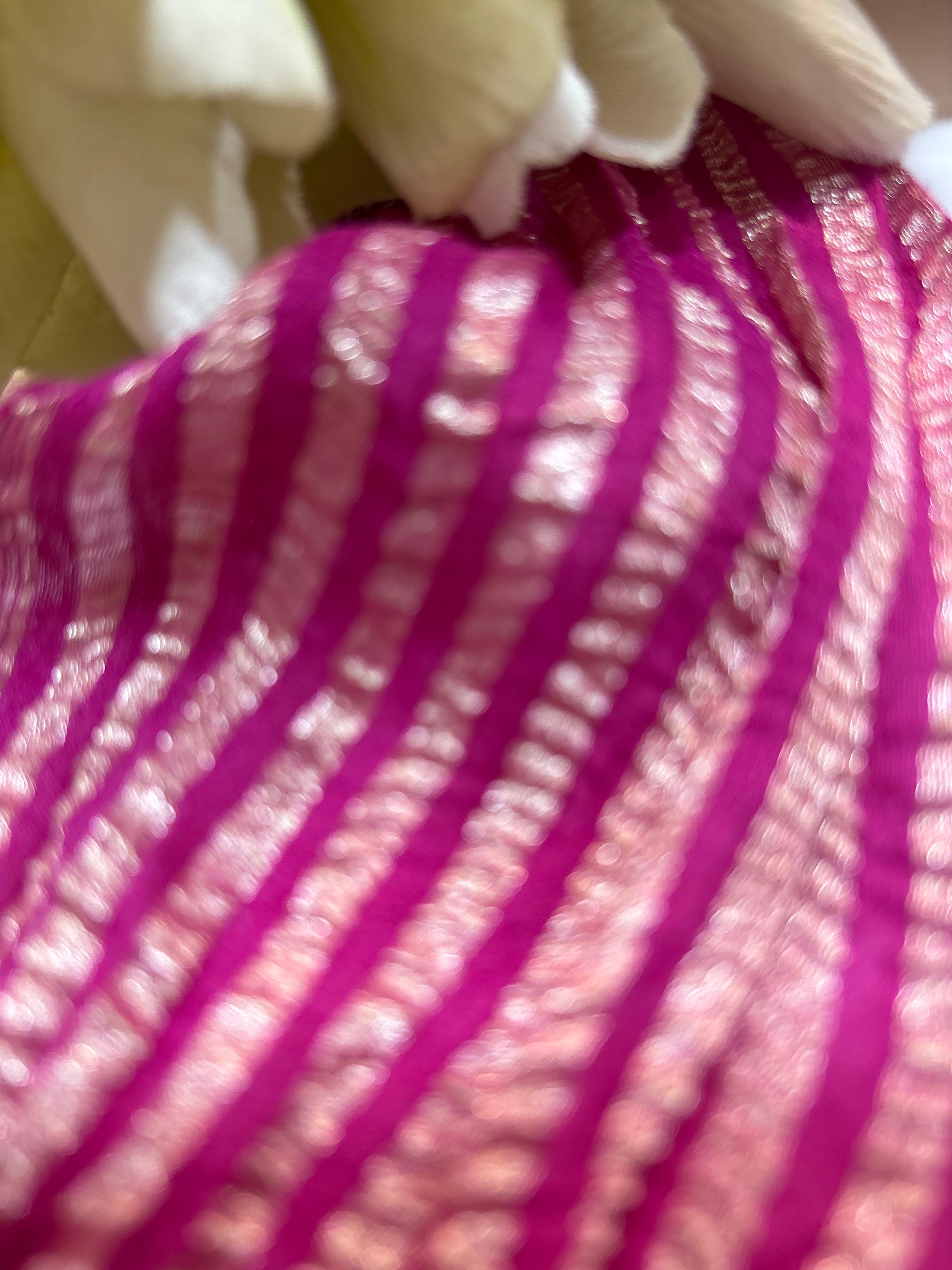 Pink Handloom Banarasi Moonga Tissue Stripe Design Fabric ( 2.5 Mtr ) - Luxurion World