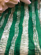 Green Handloom Banarasi Moonga Tissue Stripe Design Fabric ( 2.5 Mtr ) - Luxurion World