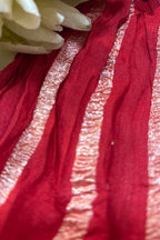 Red Handloom Banarasi Moonga Tissue Stripe Design Fabric ( 2.5 Mtr ) - Luxurion World