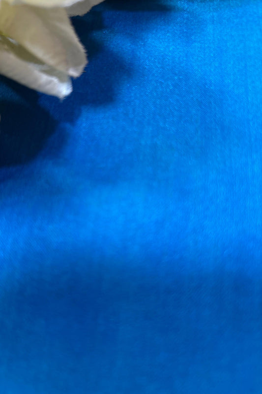 Blue Handloom Banarasi Plain Satin Silk Fabric ( 2.5 Mtr ) - Luxurion World