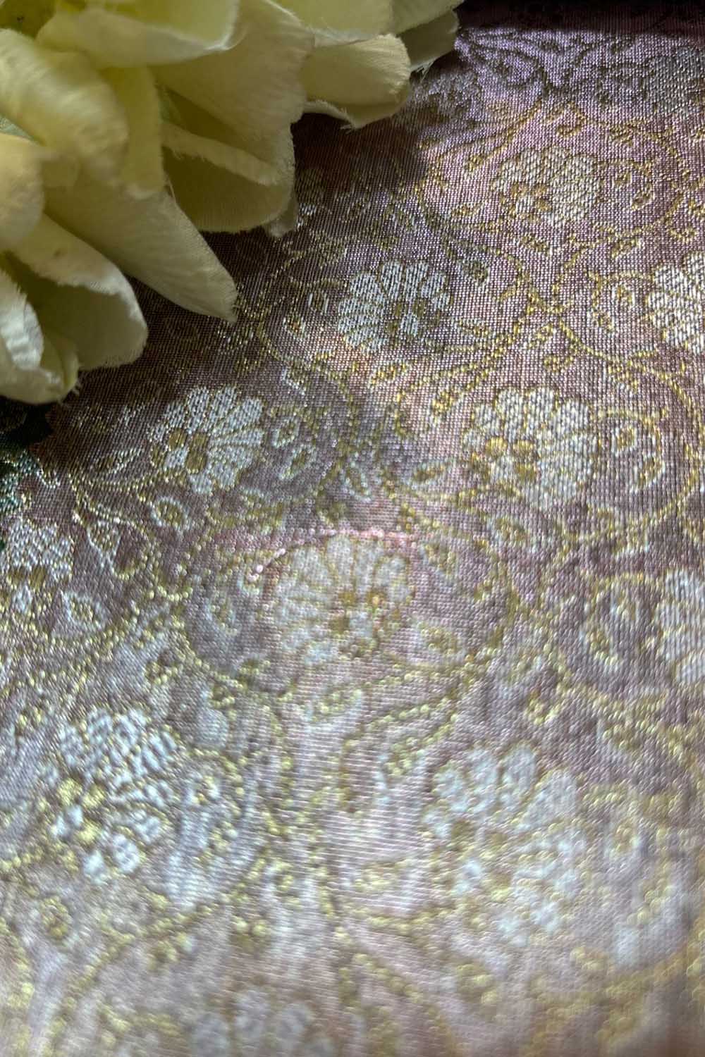 Pink Handloom Banarasi Tissue Brocade Sona Roopa Flower Design Fabric ( 2.5 Mtr ) - Luxurion World