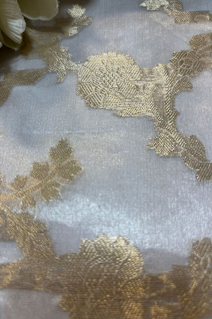 Dyeable Handloom Banarasi Tissue Organza Fabric ( 2.5 Mtr ) - Luxurion World