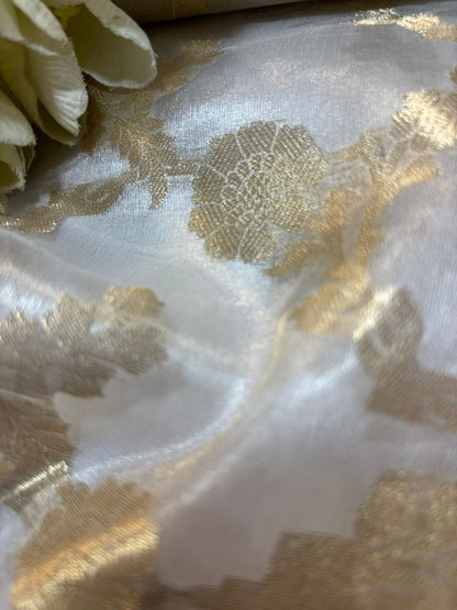 Dyeable Handloom Banarasi Tissue Organza Fabric ( 2.5 Mtr ) - Luxurion World