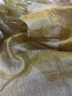 Exquisite Golden Handloom Banarasi Tissue Crush Fabric ( 2.5 Mtr ) - Luxurion World