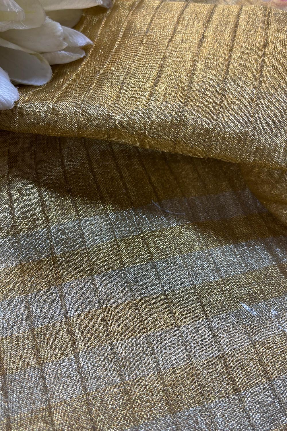 Exquisite Golden Handloom Banarasi Tissue Crush Fabric ( 2.5 Mtr ) - Luxurion World