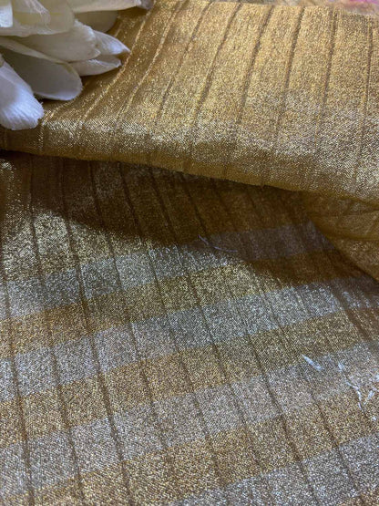 Exquisite Golden Handloom Banarasi Tissue Crush Fabric ( 2.5 Mtr ) - Luxurion World