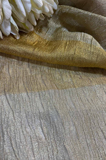 Exquisite Golden Handloom Banarasi Tissue Crush Fabric ( 2.5 Mtr ) - Luxurion World