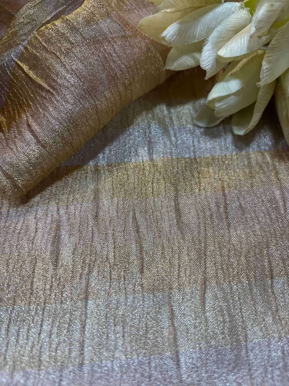Exquisite Golden Handloom Banarasi Tissue Crush Fabric ( 2.5 Mtr ) - Luxurion World