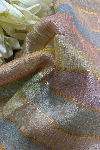 Exquisite Multicolor Handloom Banarasi Tissue Crush Fabric ( 1 Mtr ) - Luxurion World