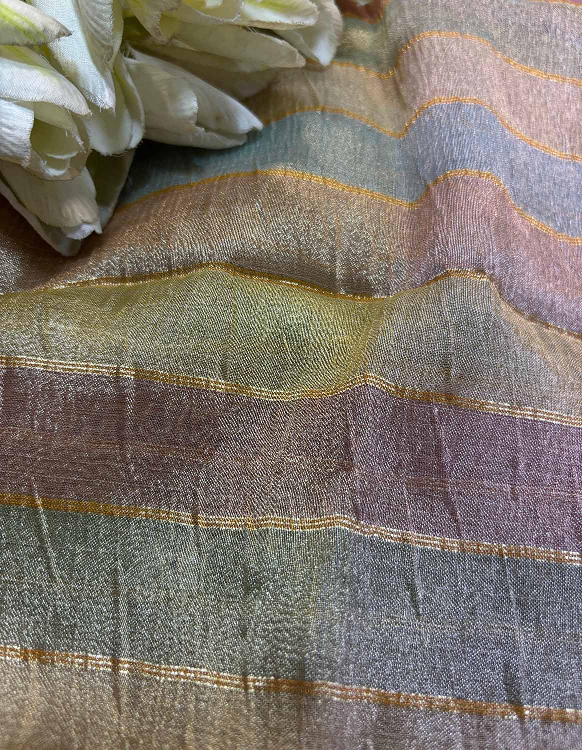 Exquisite Multicolor Handloom Banarasi Tissue Crush Fabric ( 1 Mtr ) - Luxurion World