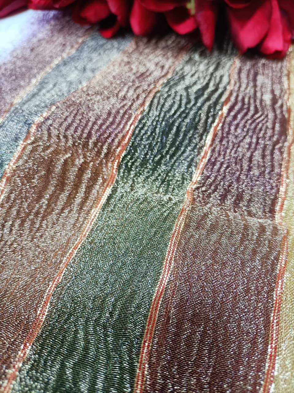 Exquisite Multicolor Handloom Banarasi Tissue Crush Fabric ( 1 Mtr ) - Luxurion World