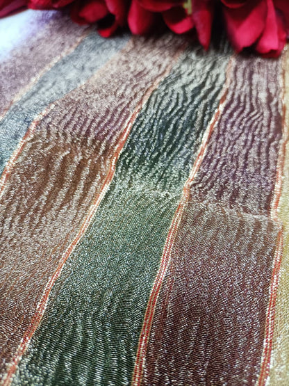Exquisite Multicolor Handloom Banarasi Tissue Crush Fabric ( 1 Mtr ) - Luxurion World
