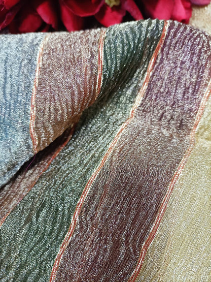 Exquisite Multicolor Handloom Banarasi Tissue Crush Fabric ( 1 Mtr ) - Luxurion World