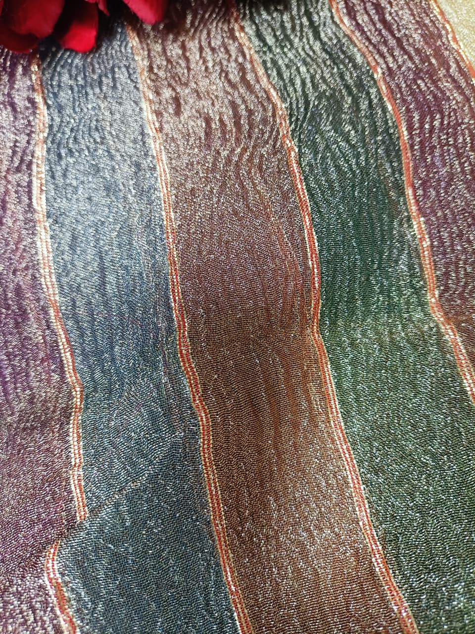 Exquisite Multicolor Handloom Banarasi Tissue Crush Fabric ( 1 Mtr ) - Luxurion World