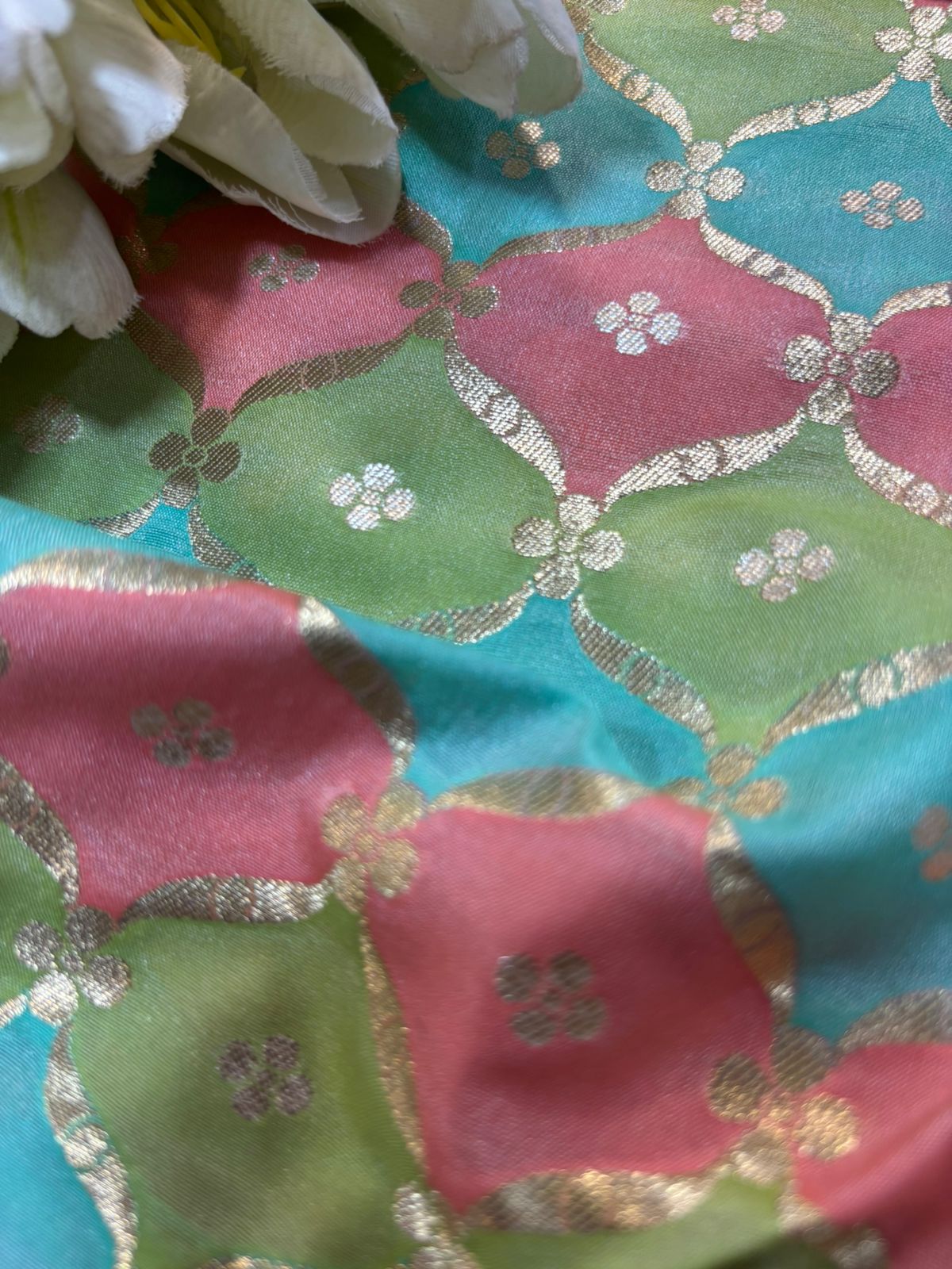 Multicolor Handloom Banarasi Silk Rangkat Fabric ( 1 Mtr ) - Luxurion World