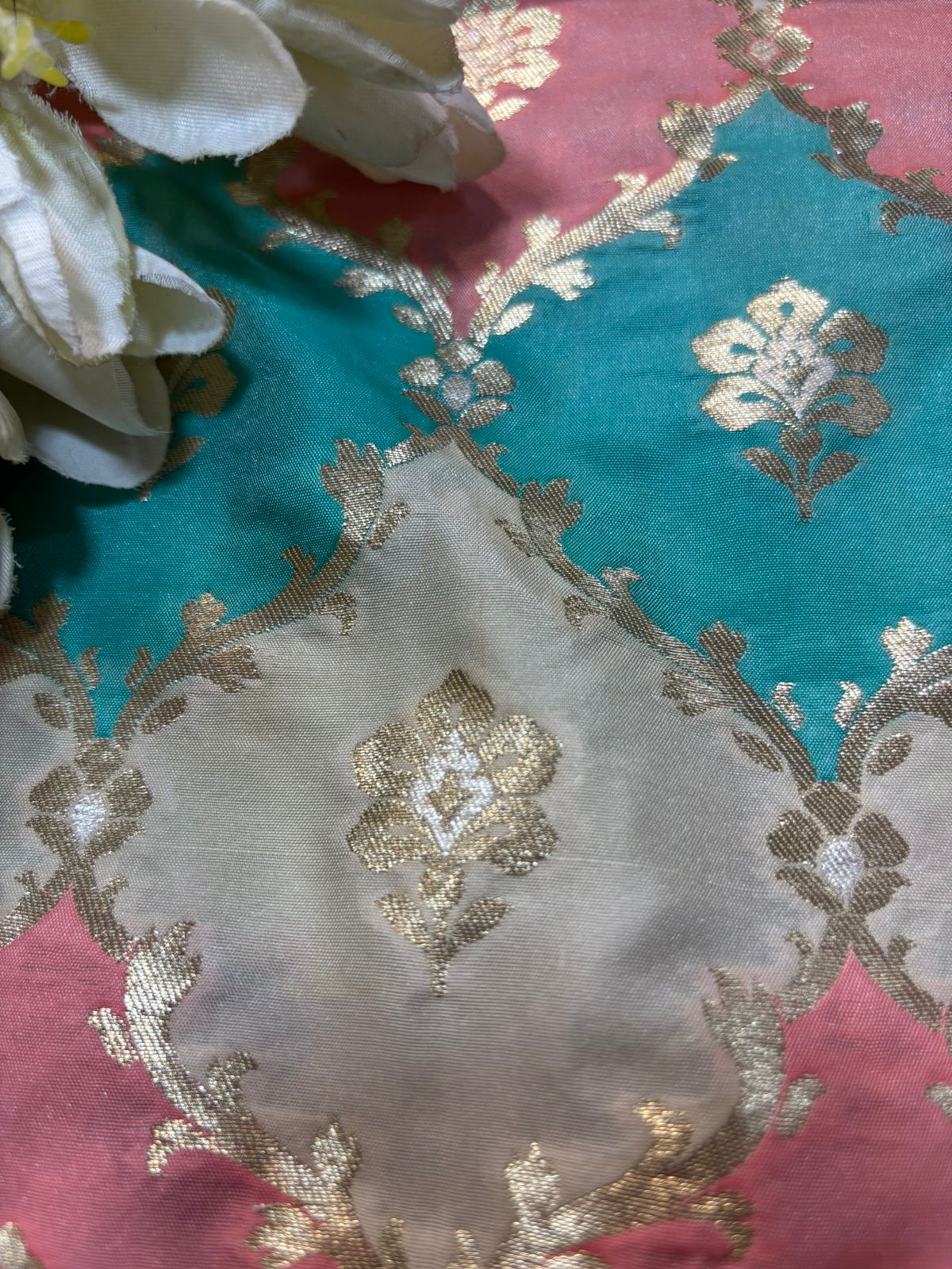 Multicolor Handloom Banarasi Silk Rangkat Fabric ( 1 Mtr ) - Luxurion World