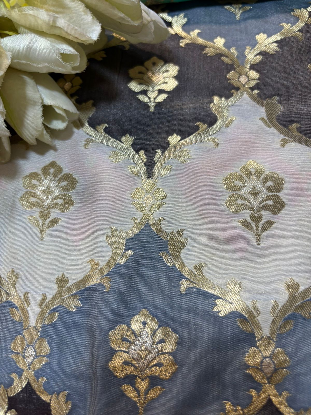 Multicolor Handloom Banarasi Silk Rangkat Fabric ( 1 Mtr ) - Luxurion World