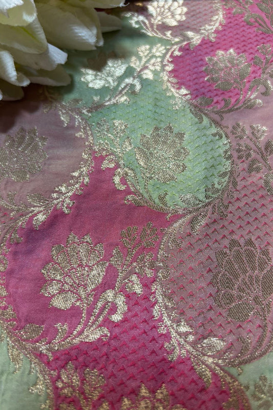 Multicolor Handloom Banarasi Silk Rangkat Fabric ( 1 Mtr ) - Luxurion World