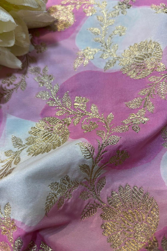 Multicolor Handloom Banarasi Silk Rangkat Fabric ( 1 Mtr ) - Luxurion World