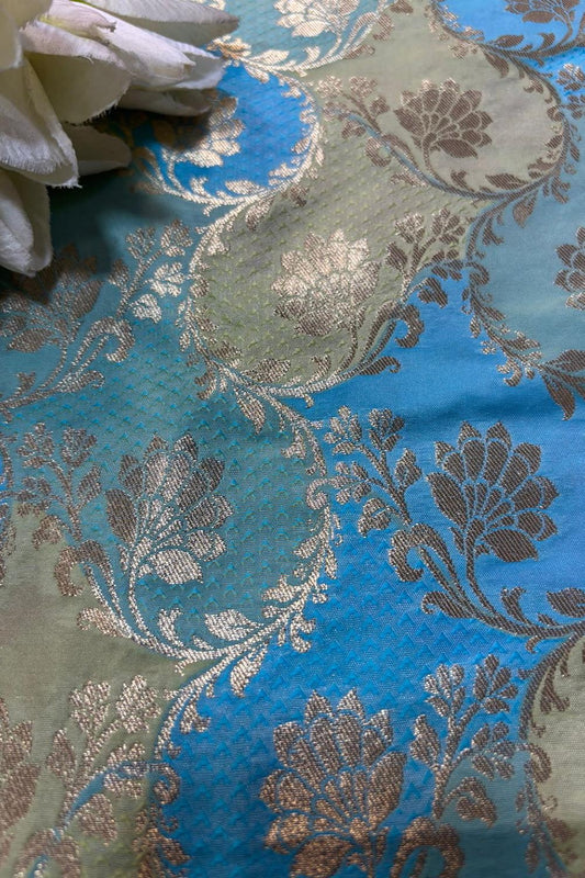 Multicolor Handloom Banarasi Silk Rangkat Fabric ( 1 Mtr ) - Luxurion World