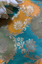 Multicolor Handloom Banarasi Silk Rangkat Fabric ( 1 Mtr ) - Luxurion World