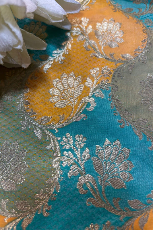 Multicolor Handloom Banarasi Silk Rangkat Fabric ( 1 Mtr ) - Luxurion World