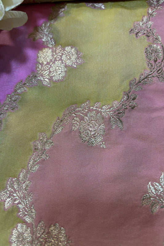 Multicolor Handloom Banarasi Silk Rangkat Fabric ( 1 Mtr ) - Luxurion World