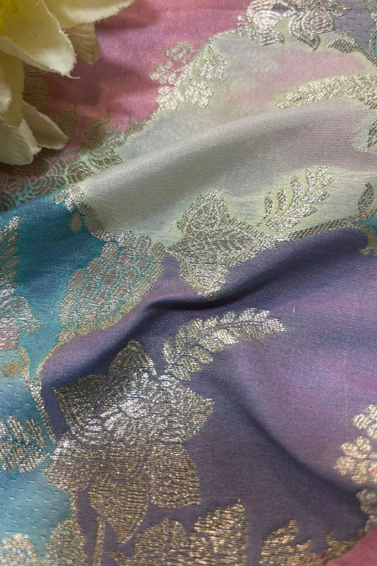 Multicolor Handloom Banarasi Silk Rangkat Fabric ( 1 Mtr ) - Luxurion World