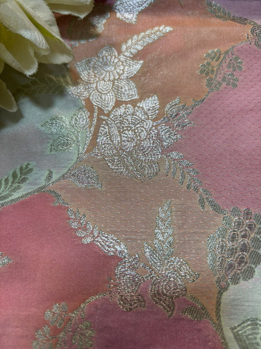 Multicolor Handloom Banarasi Silk Rangkat Fabric ( 1 Mtr ) - Luxurion World