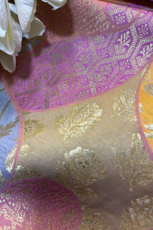 Multicolor Handloom Banarasi Silk Rangkat Fabric ( 1 Mtr ) - Luxurion World