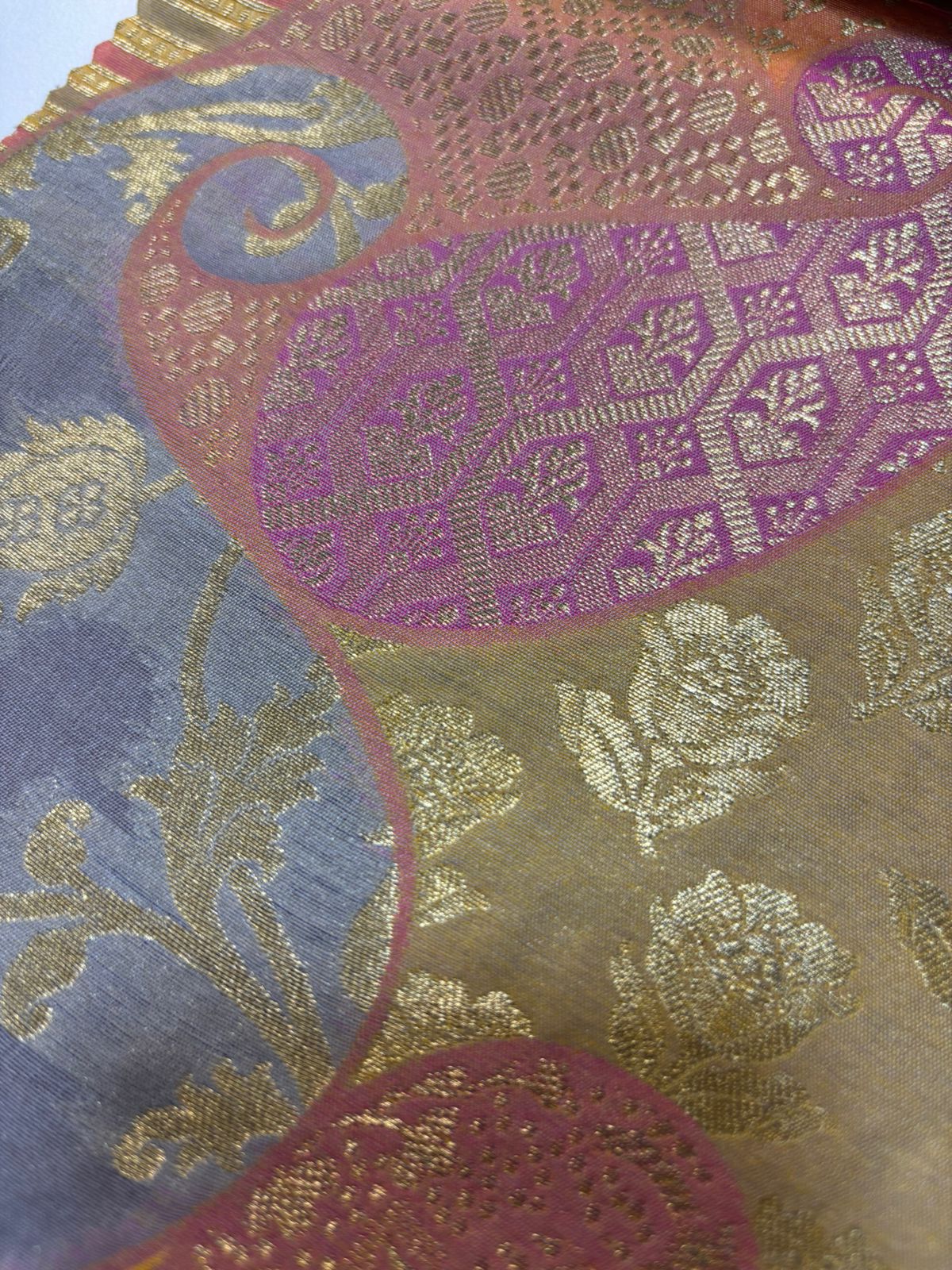 Multicolor Handloom Banarasi Silk Rangkat Fabric ( 1 Mtr ) - Luxurion World