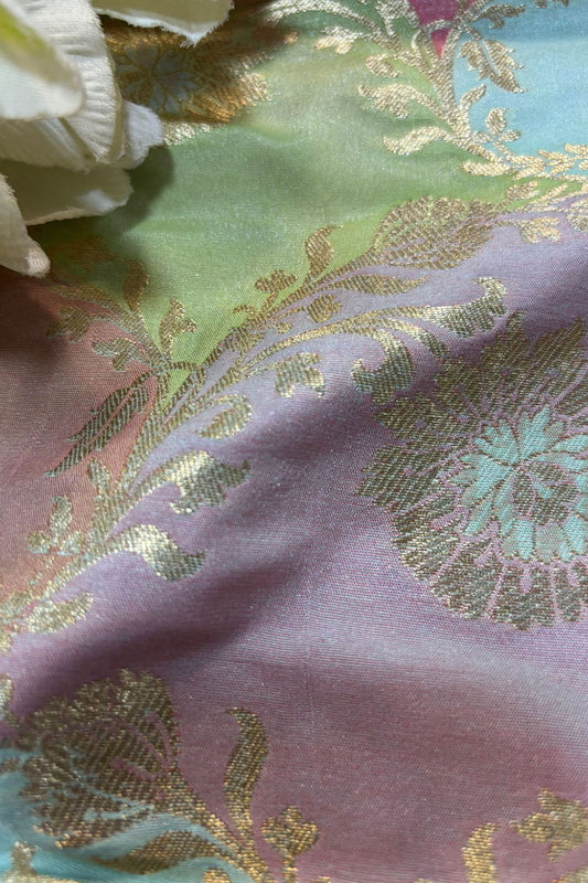 Multicolor Handloom Banarasi Silk Rangkat Fabric ( 1 Mtr ) - Luxurion World