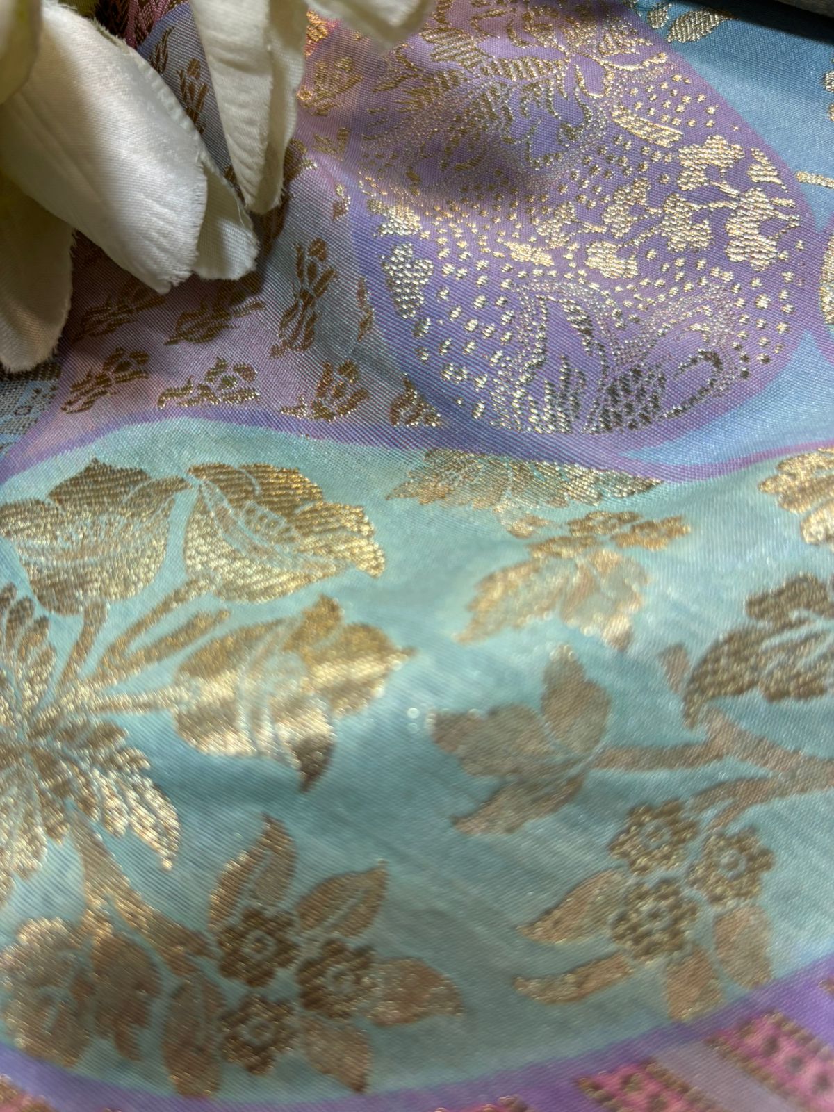 Multicolor Handloom Banarasi Silk Rangkat Fabric ( 1 Mtr ) - Luxurion World