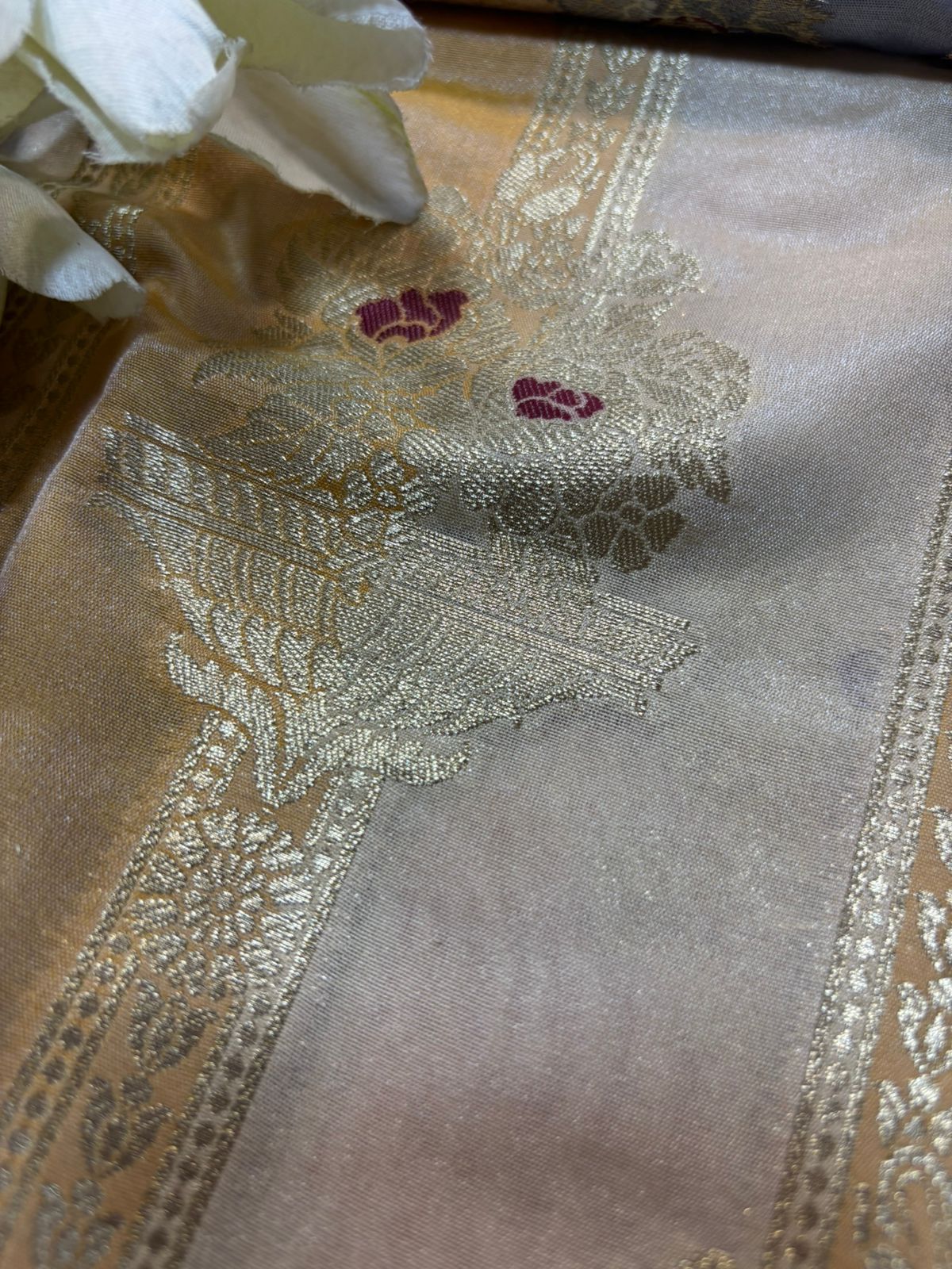 Multicolor Handloom Banarasi Silk Rangkat Fabric ( 1 Mtr ) - Luxurion World