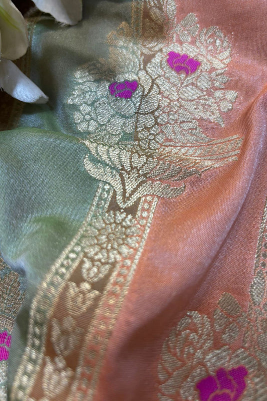 Multicolor Handloom Banarasi Silk Rangkat Fabric ( 1 Mtr ) - Luxurion World